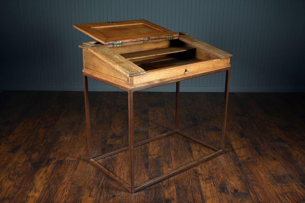 Antique Belgian Oak Flip Top Desk In Excellent Condition For Sale In New York, NY