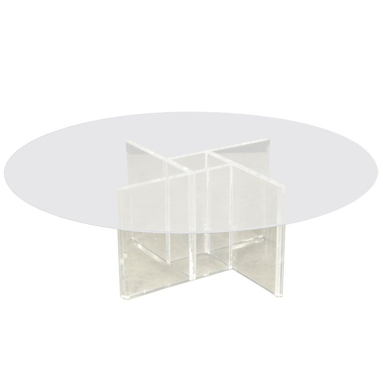 Vintage Lucite Four Sided Geometric Base Coffee Table at 1stDibs