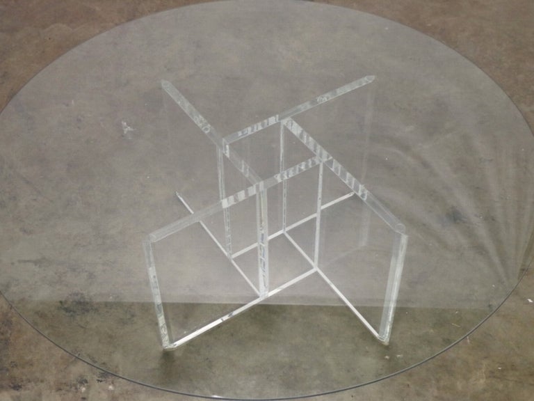 Modern Vintage Lucite Four Sided Geometric Base Coffee Table