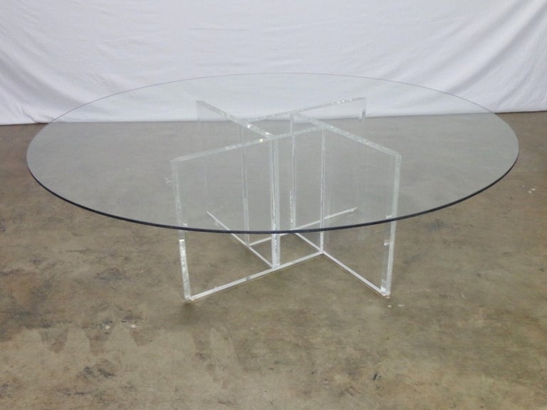 American Vintage Lucite Four Sided Geometric Base Coffee Table