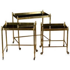Set of Three Vintage Brass and Glass Nesting Tables