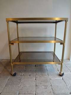Vintage Brass and Glass Three-Tier Bar Cart