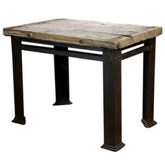 Antique French Iron and Teak Counter Table