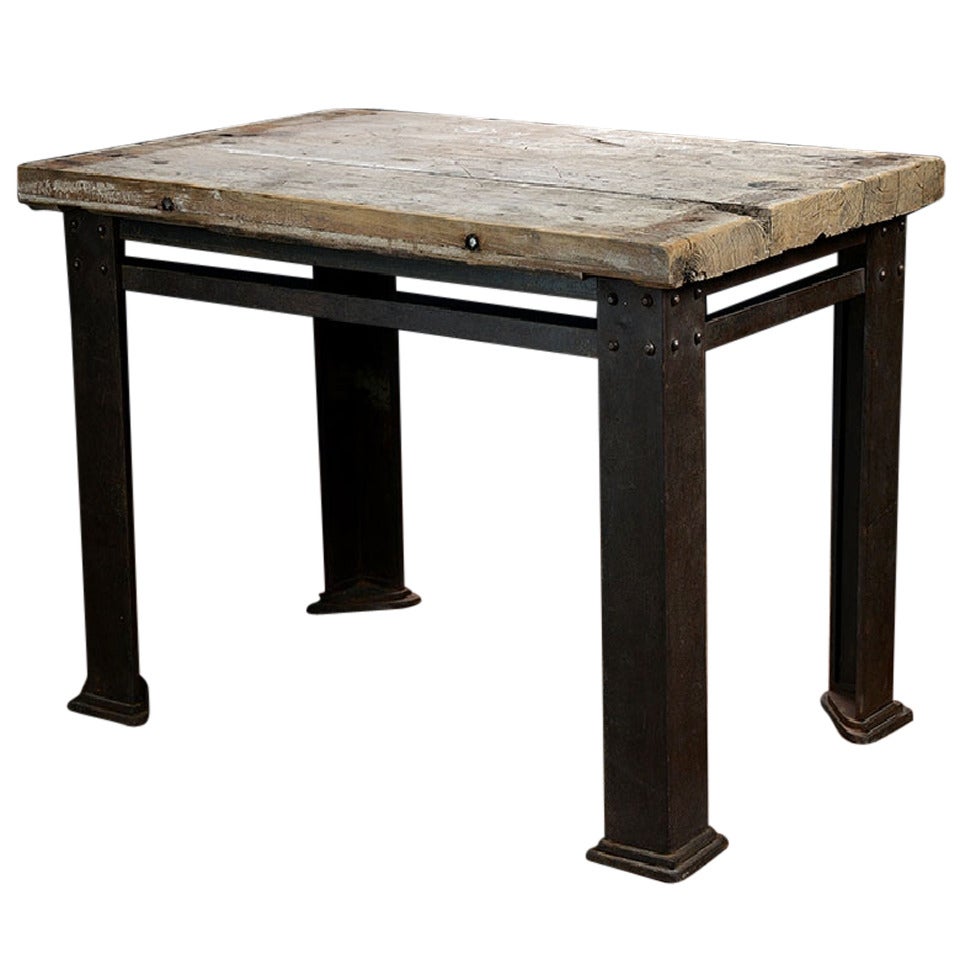 Antique French Iron and Teak Counter Table