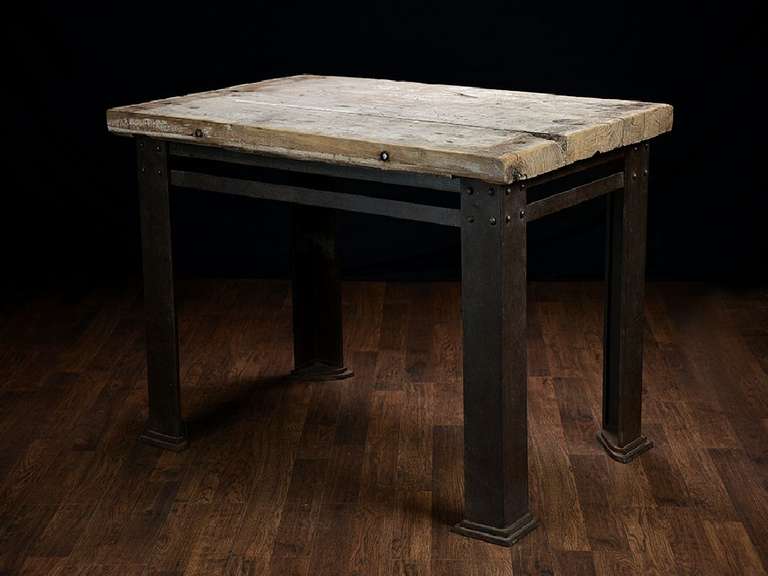 Antique French Iron and Three Plank Teak Counter Table