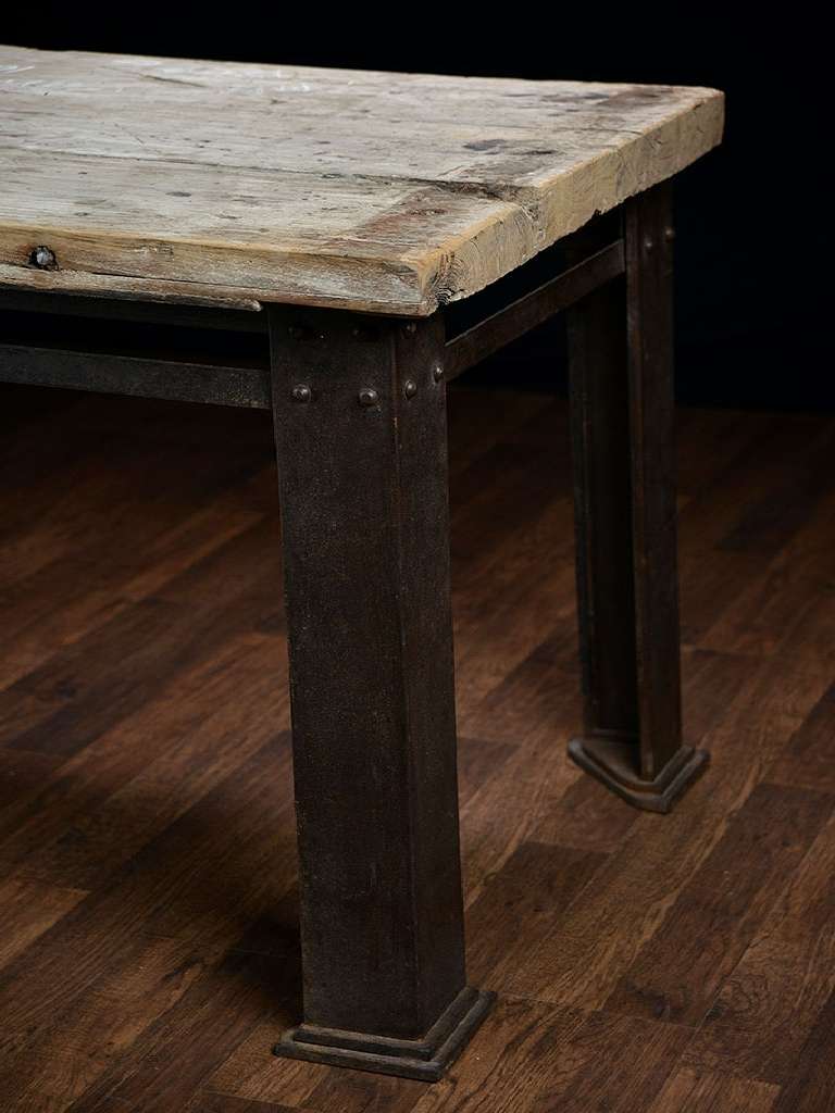 Antique French Iron and Teak Counter Table In Excellent Condition In New York, NY