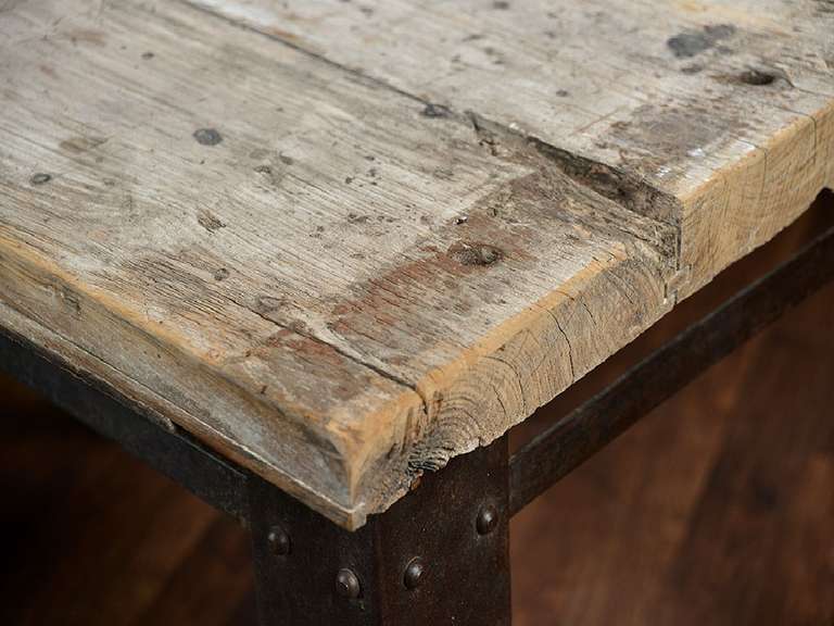 Mid-20th Century Antique French Iron and Teak Counter Table