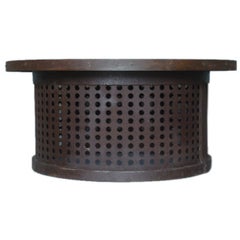 Round Metal Antique Apple Perforated Basket Coffee Table