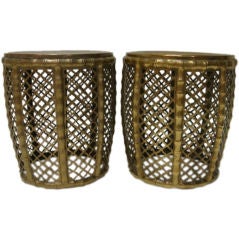 Pair of Brass Faux Bamboo Stools