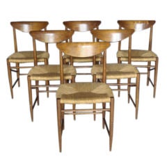 Set of 6 Vintage Mid-century Caned Seat Chairs