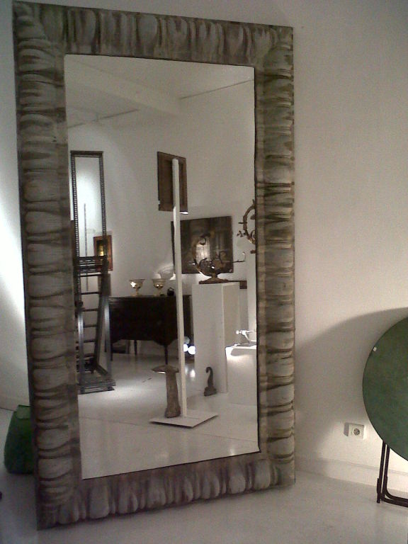 Antique French Zinc Window Frame Floor Mirror
