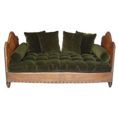 French Leather Daybed with Nailhead Decor and Carved Legs