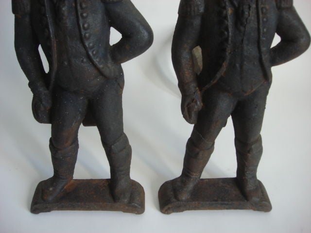 Pair of Victorian Era Cast Iron George Washington Andirons 1