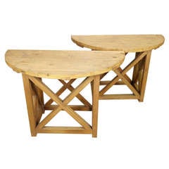 Pair of Chinese Elm Demilune Tables
