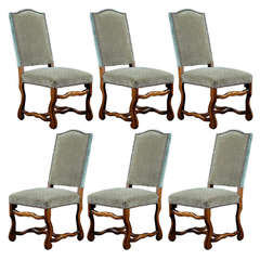 Vintage French Walnut Sheepbone Style Dining Chairs