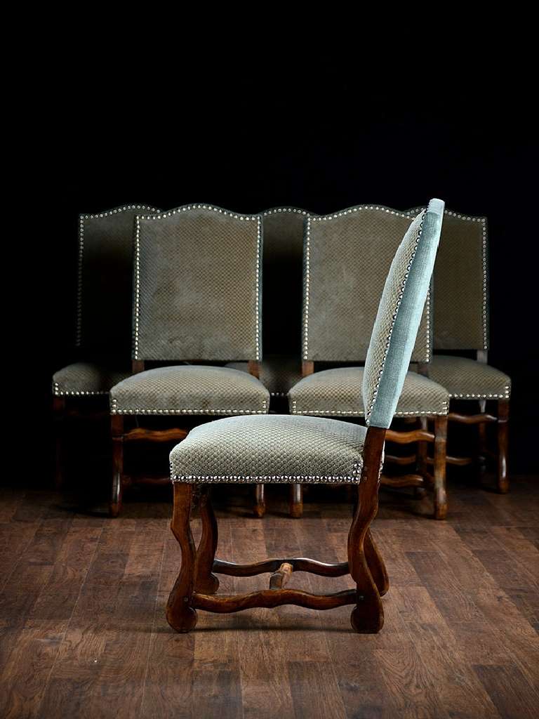 Mid-20th Century Vintage French Walnut Sheepbone Style Dining Chairs