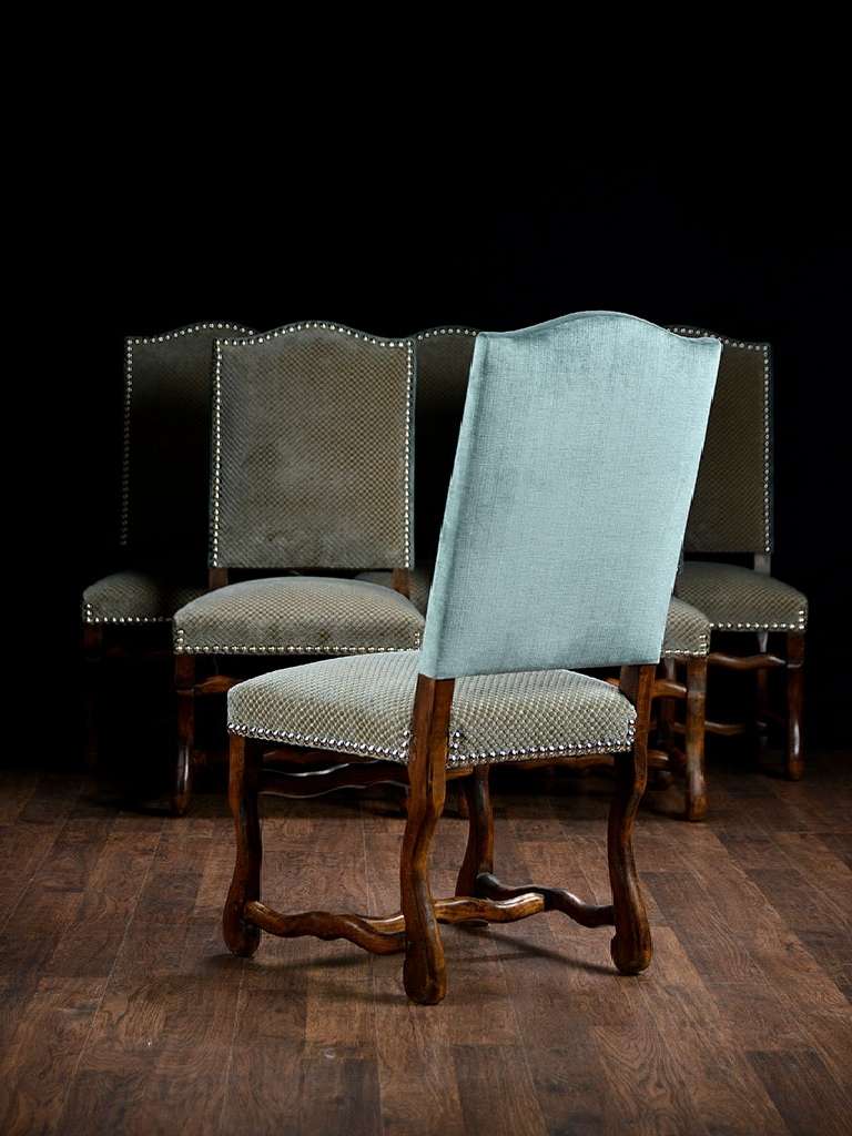 Wood Vintage French Walnut Sheepbone Style Dining Chairs