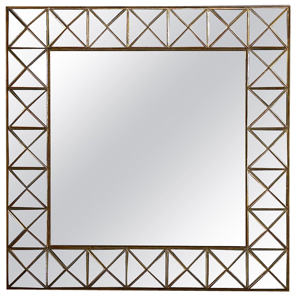 Vintage Brass Trimmed Pyramid Mirror For Sale at 1stDibs