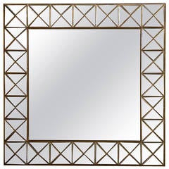 Vintage Brass Trimmed Pyramid Mirror