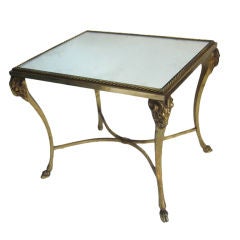Vintage Gilded Brass Side Table with Ram's Head Decor