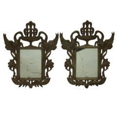 Antique Pair of Ornate Drinking Swan Mirrors