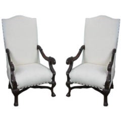 Pair of Vintage Carved Wood Chairs of Russian Origin
