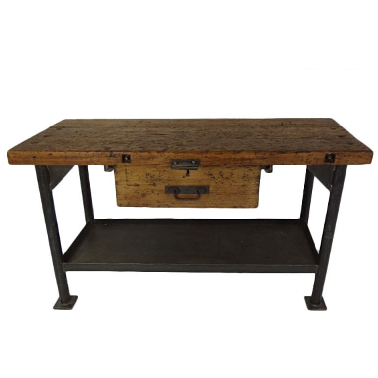 Antique French Pine Work Table For Sale