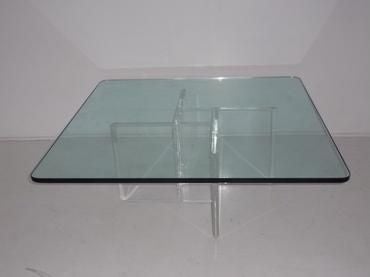 Vintage Geometric Lucite Base Coffee Table with Square Top