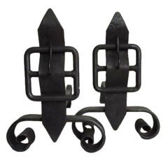 Pair of Vintage Iron Buckle Andirons
