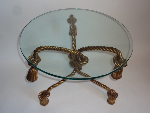 Mid-20th Century Round Italian Glass Top Tassel Table