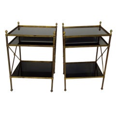 Vintage Pair Black Glass Side Tables
