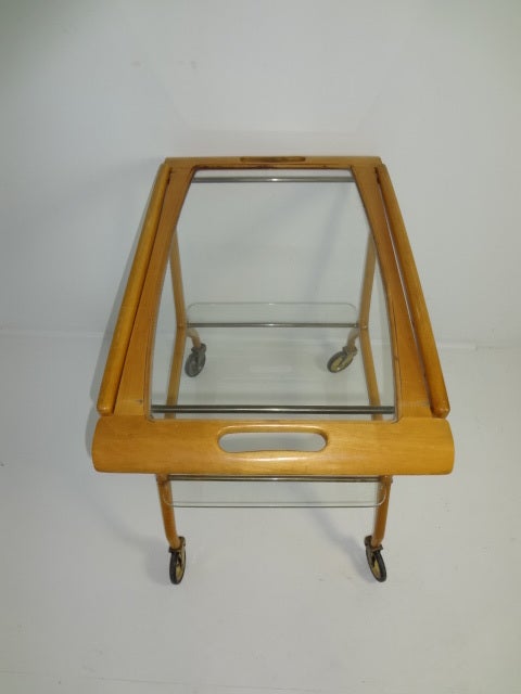 Glass Antique Italian Maple Bar Cart
