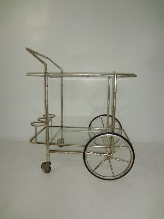 Mid-20th Century Antique French Bamboo Bar Cart For Sale