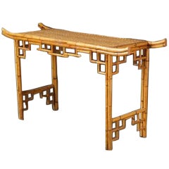 Vintage Faux Bamboo Rattan Console