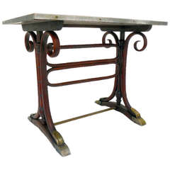 Antique Thonet Side Table with Brass Detail and Zinc Top