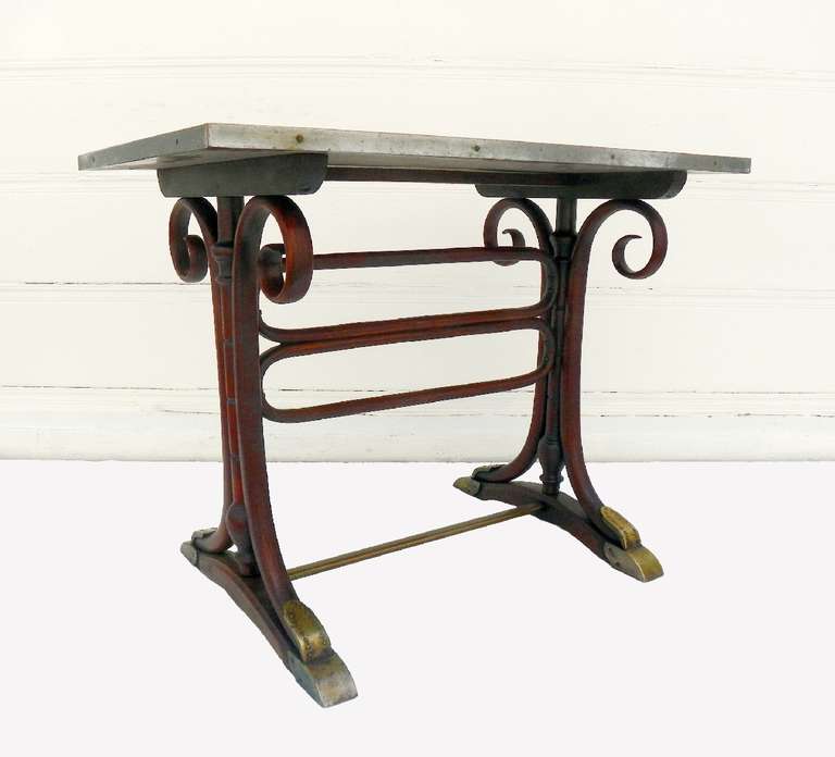 Thonet Side Table with Brass Detail and Zinc Top