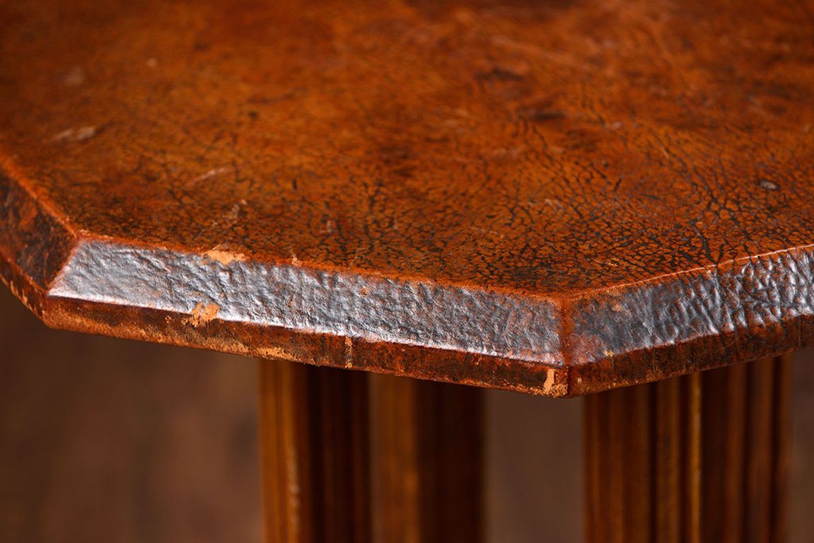 Mid-20th Century Vintage Leather Octogonal Side Table For Sale