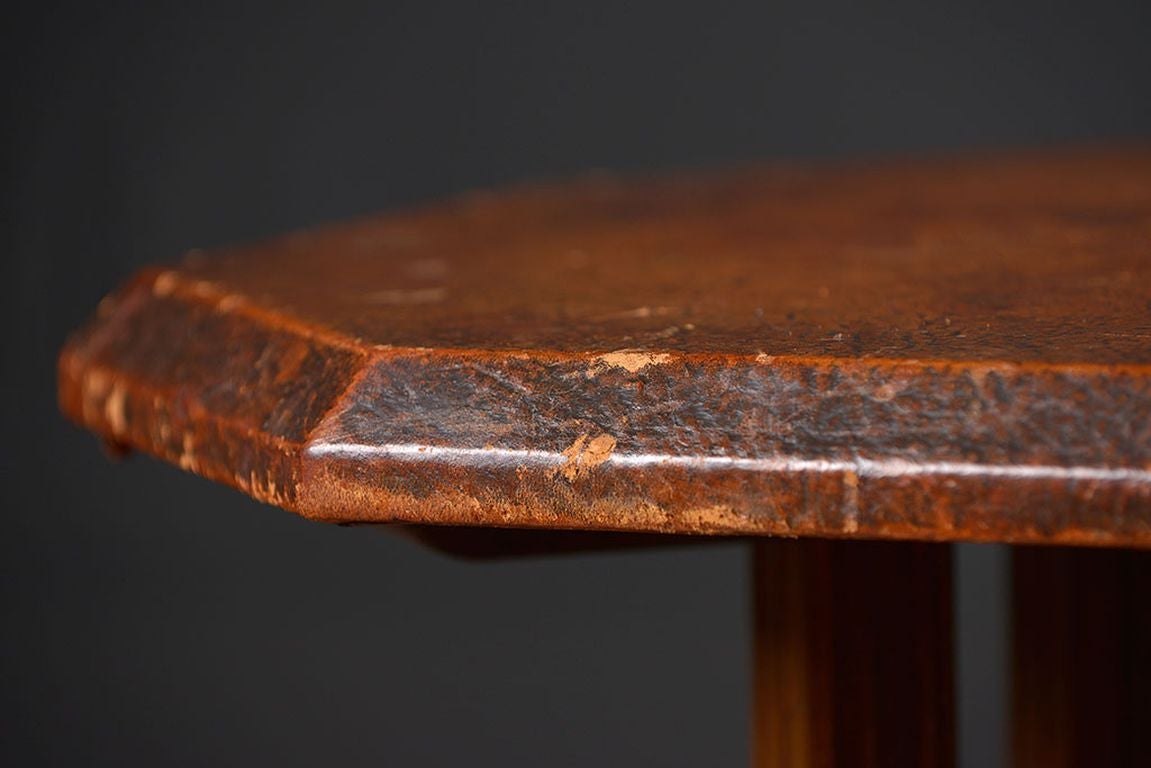 Vintage Leather Octogonal Side Table For Sale 1
