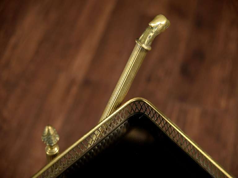 Vintage 2-Tier Brass Bar Cart with Black Glass and Bird's Head Handles On Casters