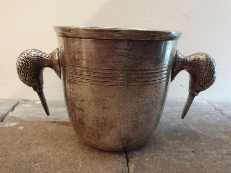 Vintage Ice Bucket with Duck Head Handles In Excellent Condition In New York, NY