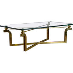 Vintage Brass and Glass Rectangular Coffee Table