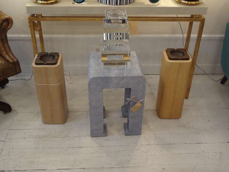 Pair of Vintage Cream Leather Standing Cigarette Ashtrays