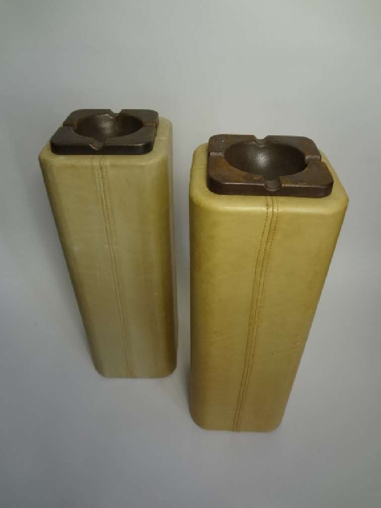 Mid-20th Century Pair of Vintage Cream Leather Standing Cigarette Ashtrays For Sale