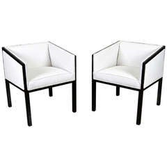 Pair of Vintage French Armchairs in Black Lacquer
