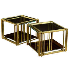 Pair of Vintage Brass and Glass Side Tables