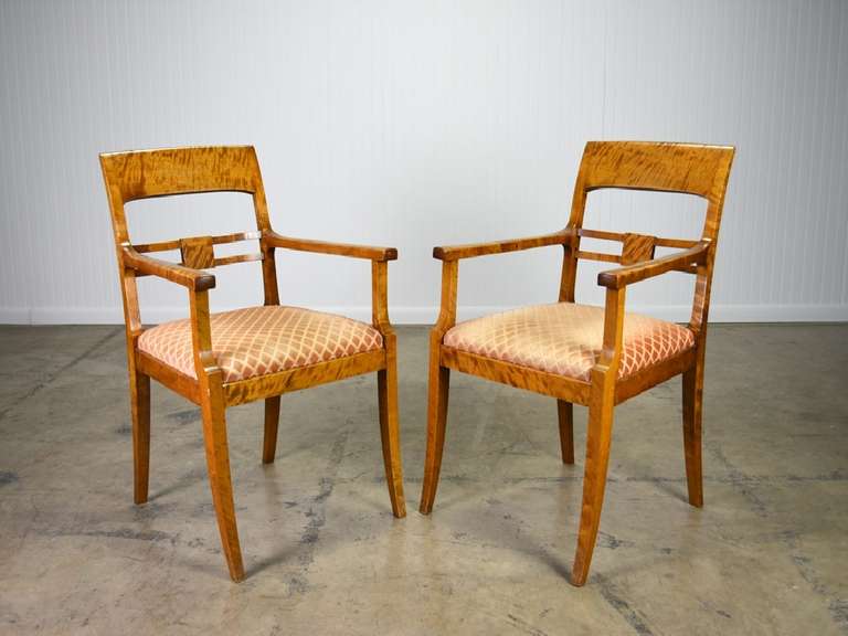 Pair of Beidermeier Arm Chairs in French Elm Veneer with Peach Cut Velvet Upholstery
From Vienna, Austria