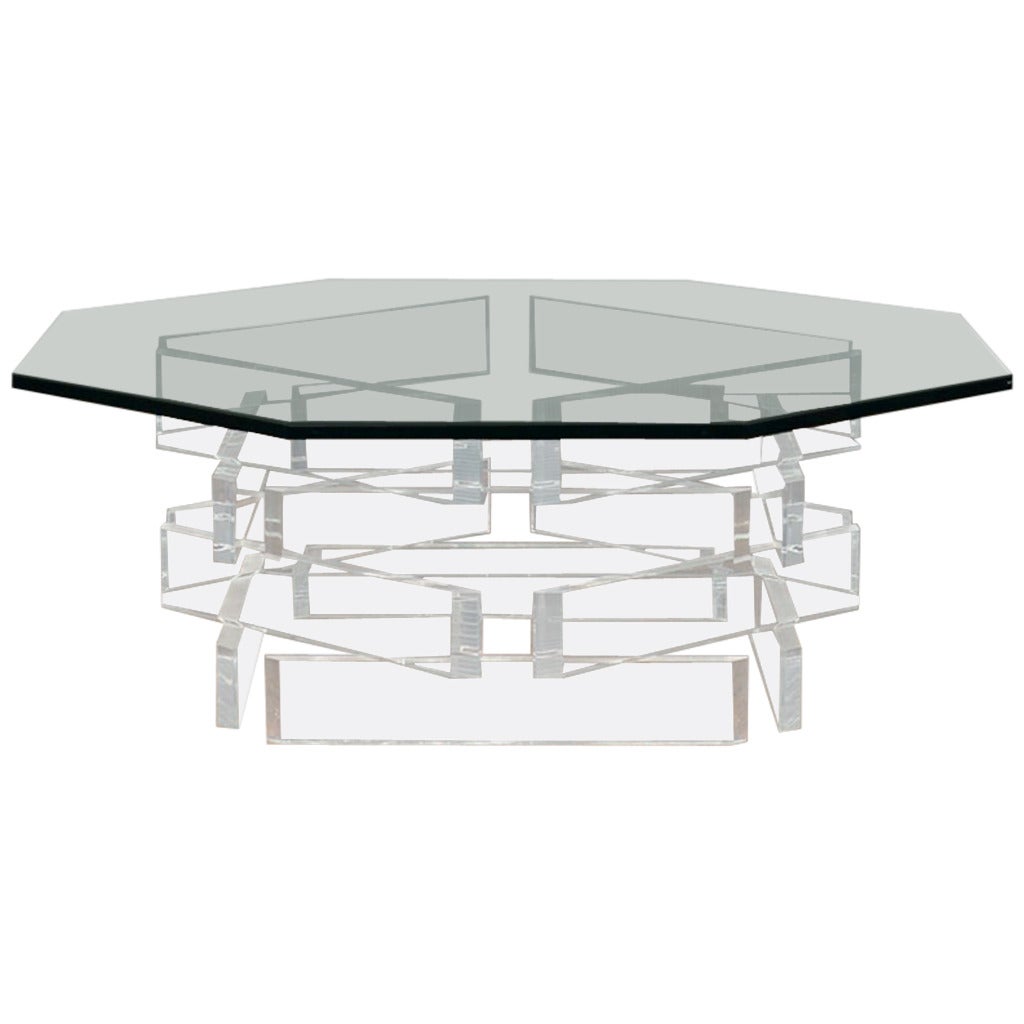 Vintage Octagonal Lucite Base Coffee Table