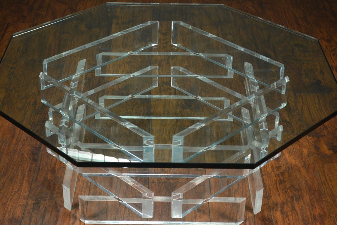 Glass Vintage Octagonal Lucite Base Coffee Table