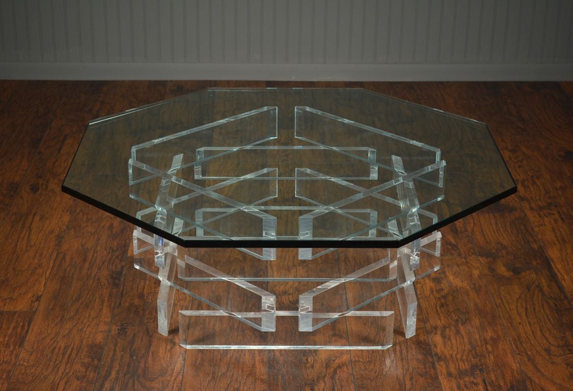 Late 20th Century Vintage Octagonal Lucite Base Coffee Table