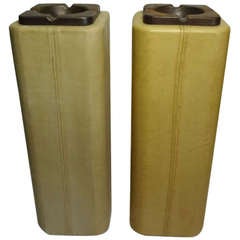 Pair of Vintage Cream Leather Standing Cigarette Ashtrays